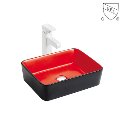 Commercial Table Top Bathroom Utility Sink Ceramic Red And Black Wash Basin