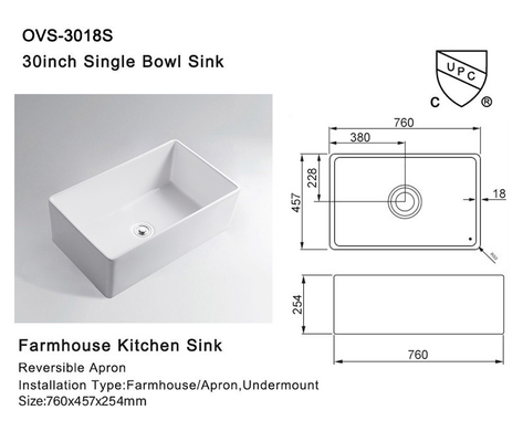 Polegada cerâmica branca 30&quot; da banca da cozinha 30 da casa da quinta avental Front Sink White Drop In
